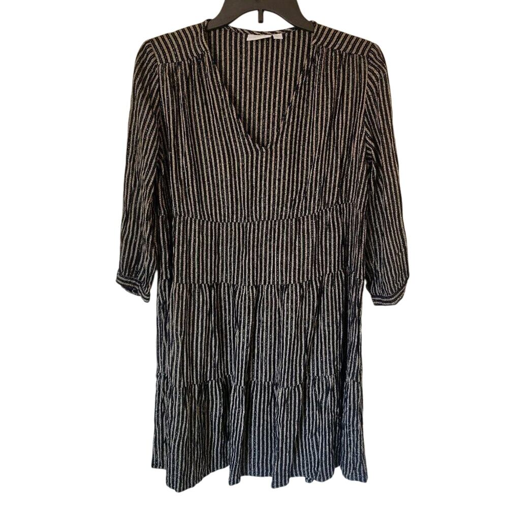 Vila Babydoll Midi Dress Size 8 Metallic Striped New